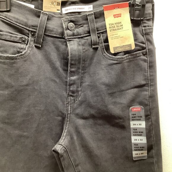Levi’s Premium Size 26X32 -724 High Rise Slim Straight Womens Black Jeans. New - Picture 5 of 8